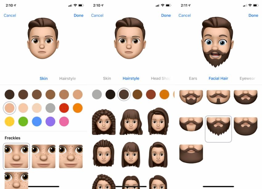 Elige el resto de tus opciones para hacer un Memoji.