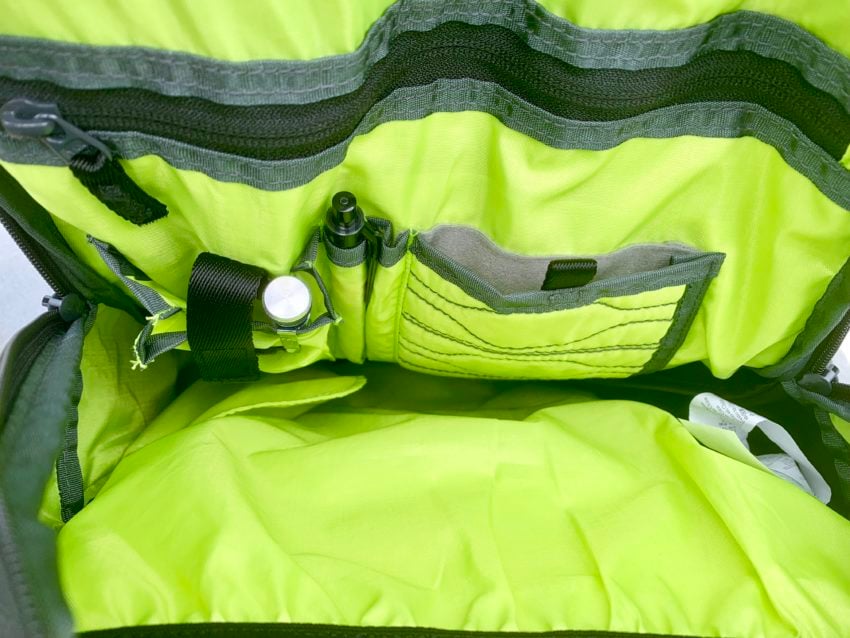 A bright interior makes it easy to find items inside the bag.