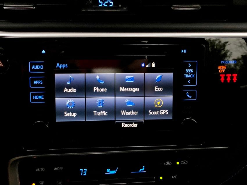 The Entune system is usable, but it's lacking Apple CarPlay and Android Auto.