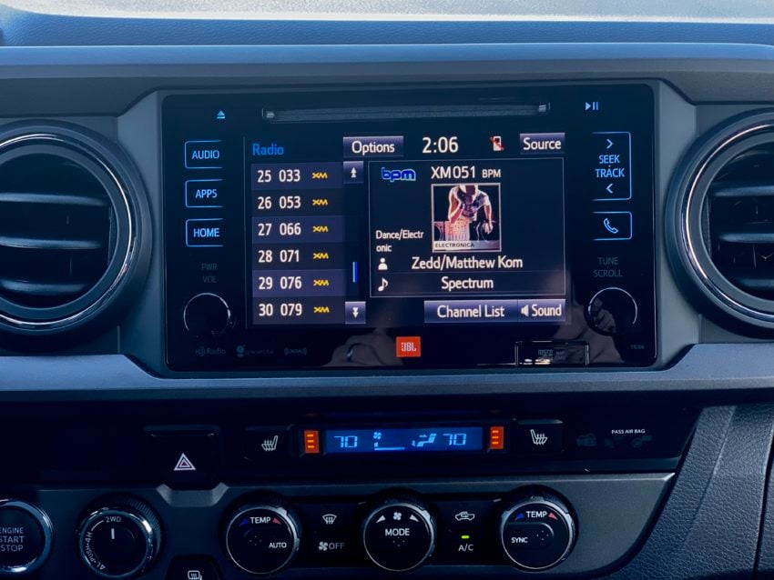 The touch screen is responsive, but there is no support for Apple CarPlay or Android Auto. 