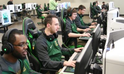 High school esports can lead to college esports scholarships. Here we see Tiffin University students in their new esports arena. Credit: Tiffin University