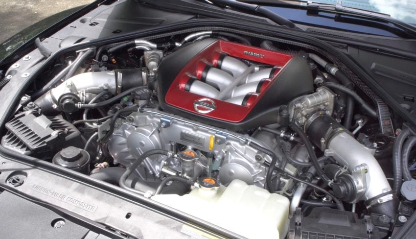 A specially tuned engine with twin turbochargers off the GT 3 racecar.