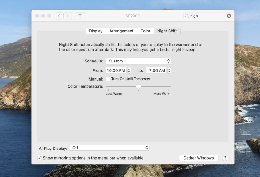 Configure a Night Shift schedule for your MacBook Pro. 