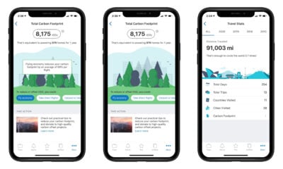 Tripit app carbon footprint section.