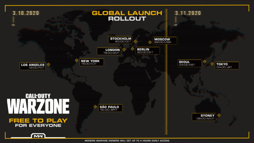 call of duty warzone release times