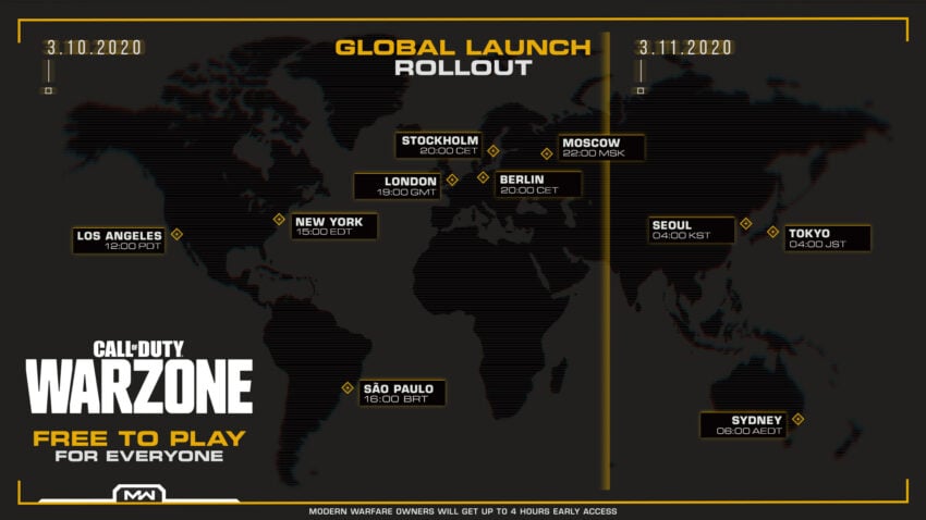 call of duty warzone release times