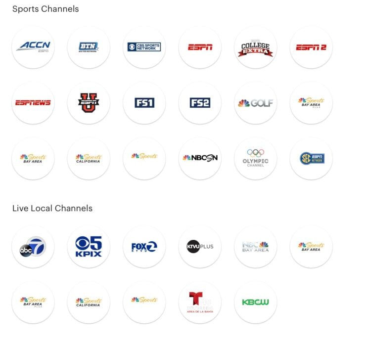 Hulu Sports Stations and Local stations