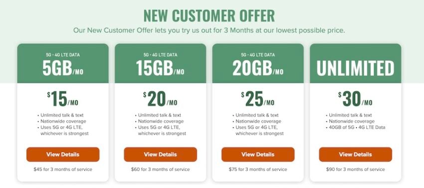 Mint Mobile Rates $15 per month and Up