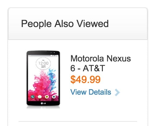 The AT&T Nexus 6 price shows an affordable $49 on contract, but it may be a placeholder.
