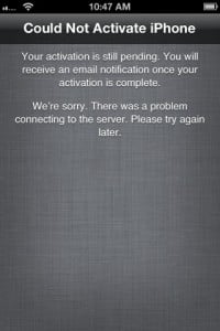 Activation Failure Screen