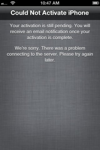 Activation Failure Screen