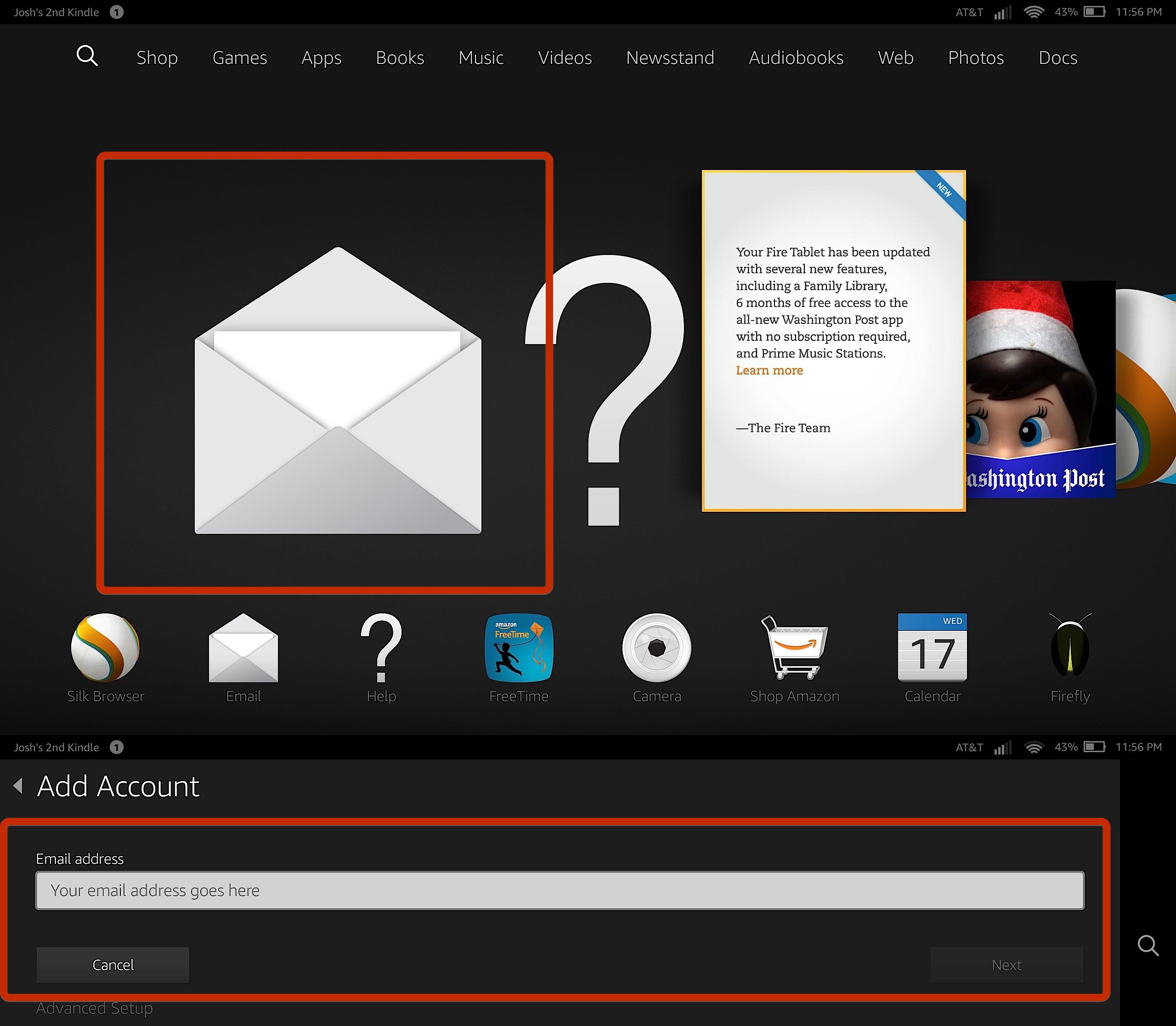 Now add your email accounts to the Fire HD or Fire HDX.