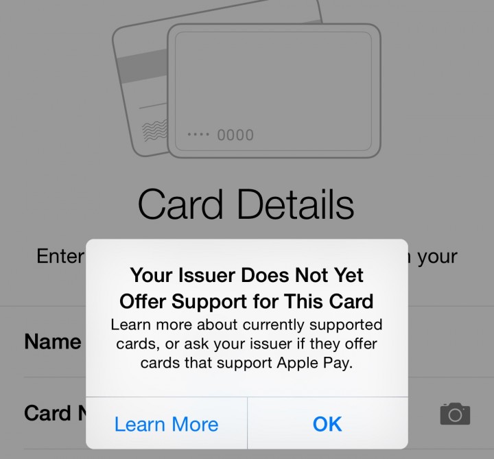 Your Issuer Does Not Yet Offer Support For This Card