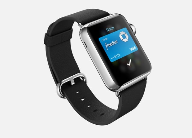 With the iPhone 5s and Apple Watch you can only use Apple Pay in stores.