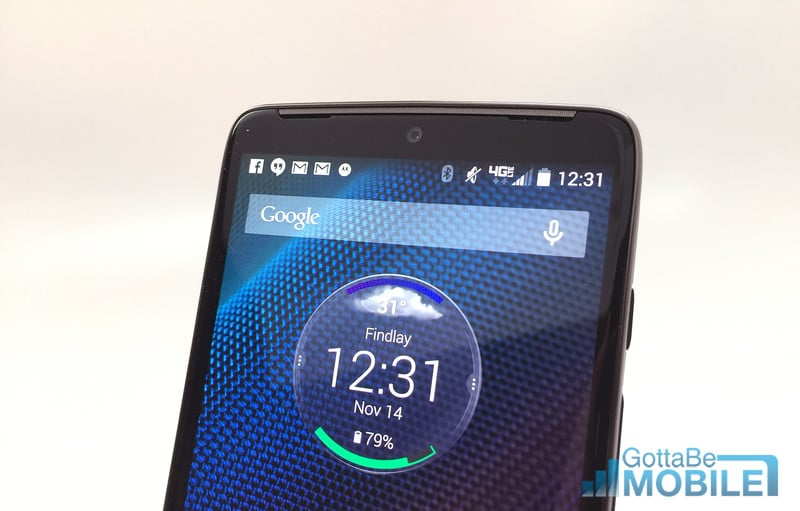 There is a single speaker on the front of the Droid Turbo, but that's powerful enough.