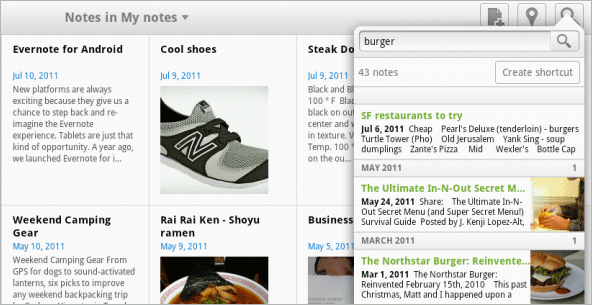 Evernote Android Tablet Search