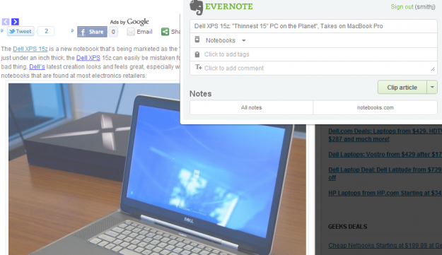 Evernote Chrome Clipper Article View