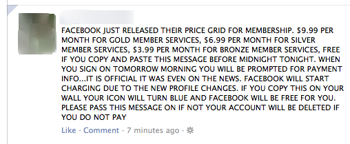 Facebook not charging Facebook not charging