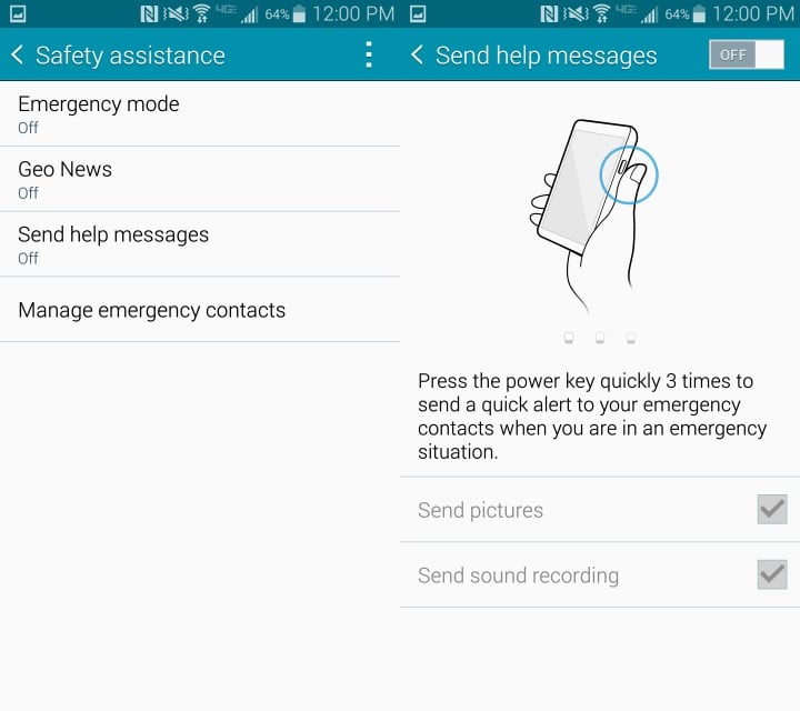 Let the Galaxy Note 4 send an alert when you need help.