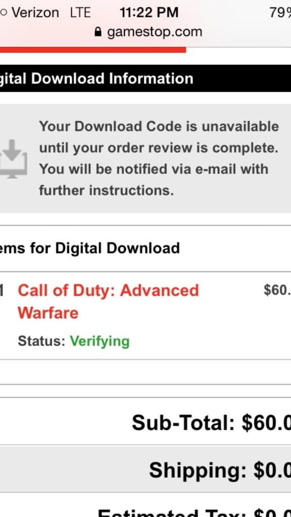 GameStop Call of Duty: Advanced Warfare codes are missing and still "Verifying for some users.