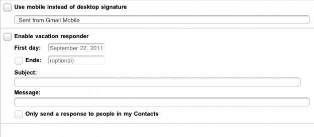 Gmail vacation auto-responder and mobile signature