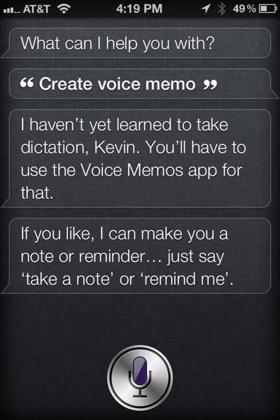 Siri can't record voice memos