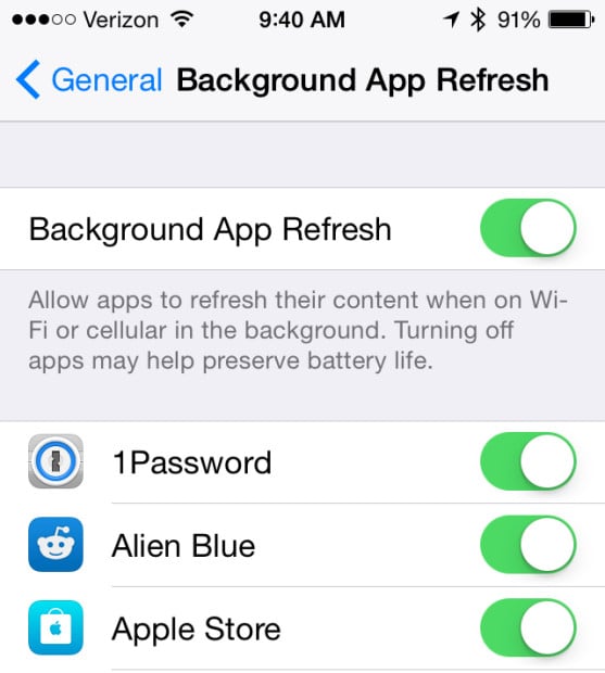 Turn off background app refresh for individual apps.