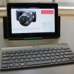 Logitech Tablet Keyboard with Samsung Galaxy Tab in landscape orientation