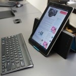 Logitech Tablet Keyboard with Samsung Galaxy Tab in portrait orientation