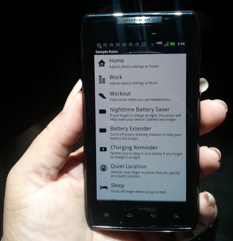 Droid RAZR Smart Actions