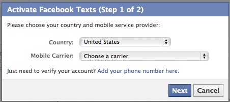 How to update Facebook via Text
