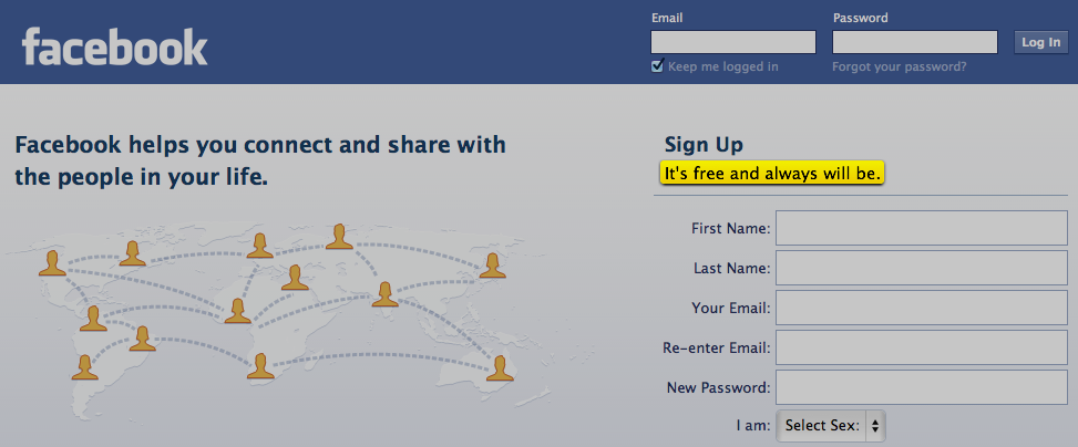 Facebook will not charge.