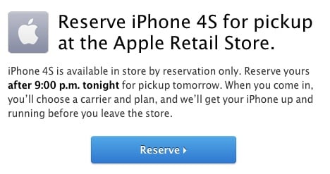 Reserve an iPhone 4S at your Apple Store