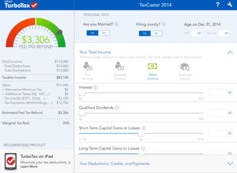 Use a tax calculator app to get a free 2014 tax refund estimate.  