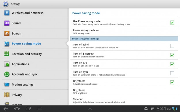 TouchWiz Settings Screen Galaxy Tab