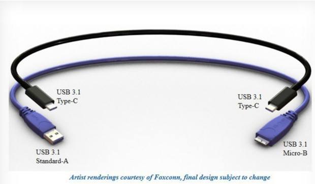 A reversible USB Type C cable rendering. 