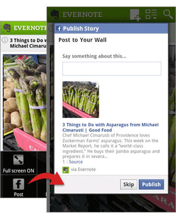 Evernote for Android Facebook