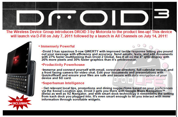 Motorola Droid 3 Release Date