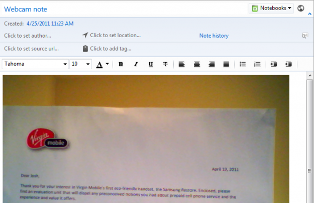 evernote webcam note example