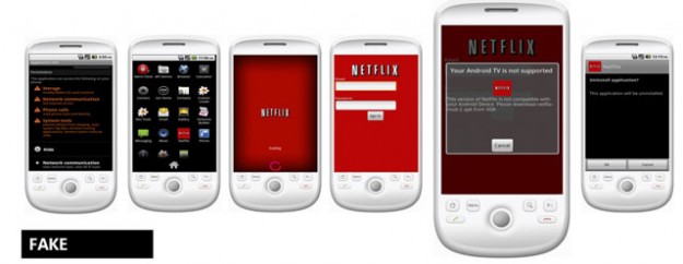 Screens from the fake Netflix app