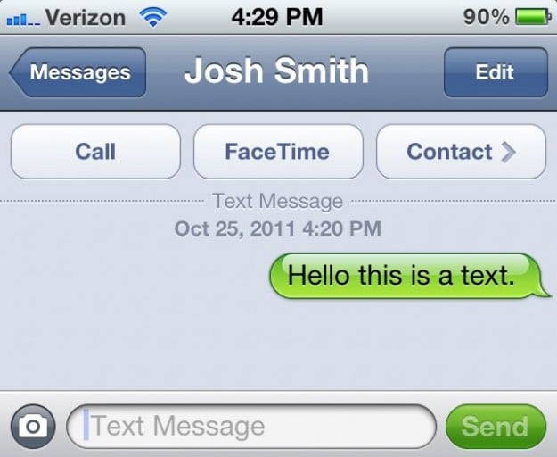 Text message on iOS 5 iPhone 4S