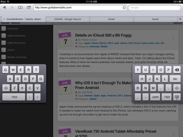iPad iOS 5 split keyboard iPad iOS 5 split keyboard