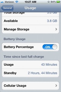 iPhone 4S Settings - Battery Percentage