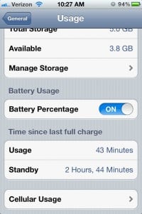 iPhone 4S Settings - Battery Percentage iPhone 4S Settings - Battery Percentage