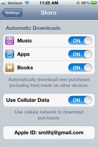iPhone 4S Settings - Automatic App Downloads