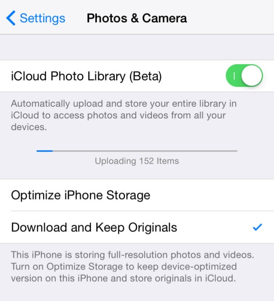 Use iCloud Photo Library to keep your photos backed up for all devices.