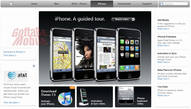 iPhone landing page in 2007