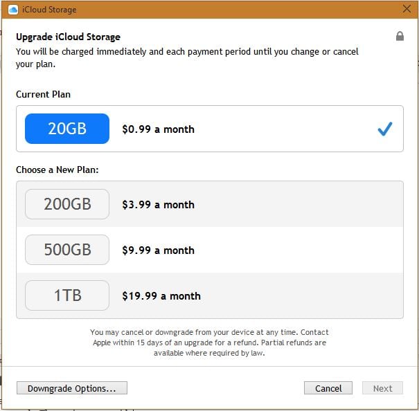 icloud storage options