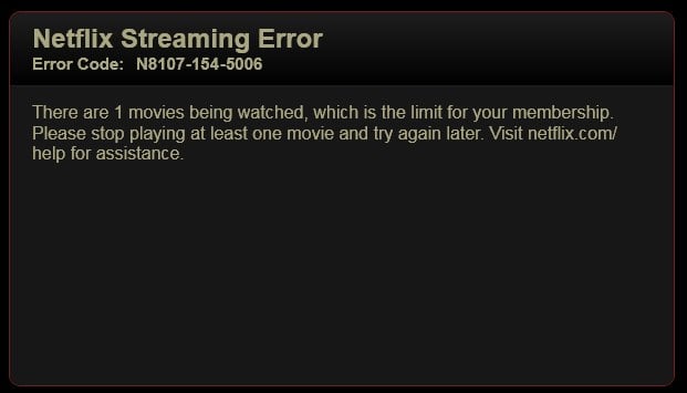 The erroneous error message some Netflix users saw over the weekend.