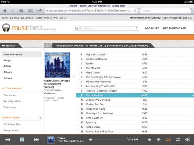Google Music on iPad